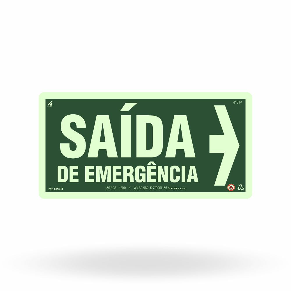 Placa "Saída de Emergência" (Seta Direita) S23-D com ColorAdd