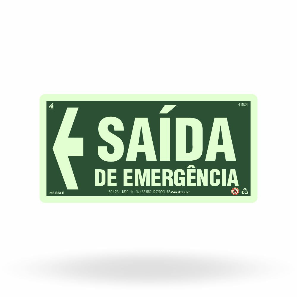 Placa "Saída de Emergência" (Seta Esquerda) S23-E com ColorAdd