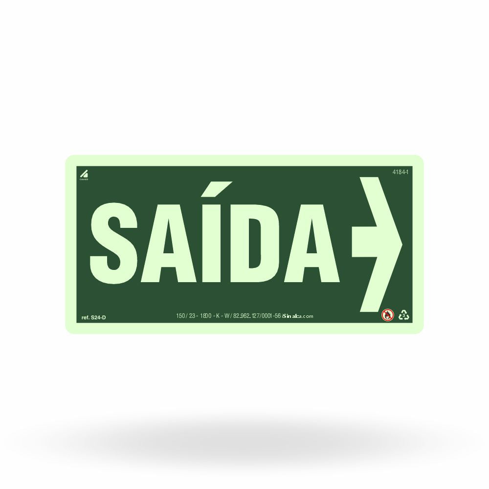 Placa "Saída de Emergência" (Seta Direita) S24-D com ColorAdd