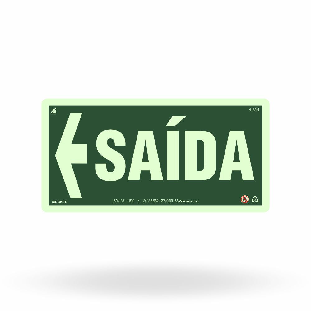 Placa "Saída" (Seta Esquerda) S24-E com ColorAdd