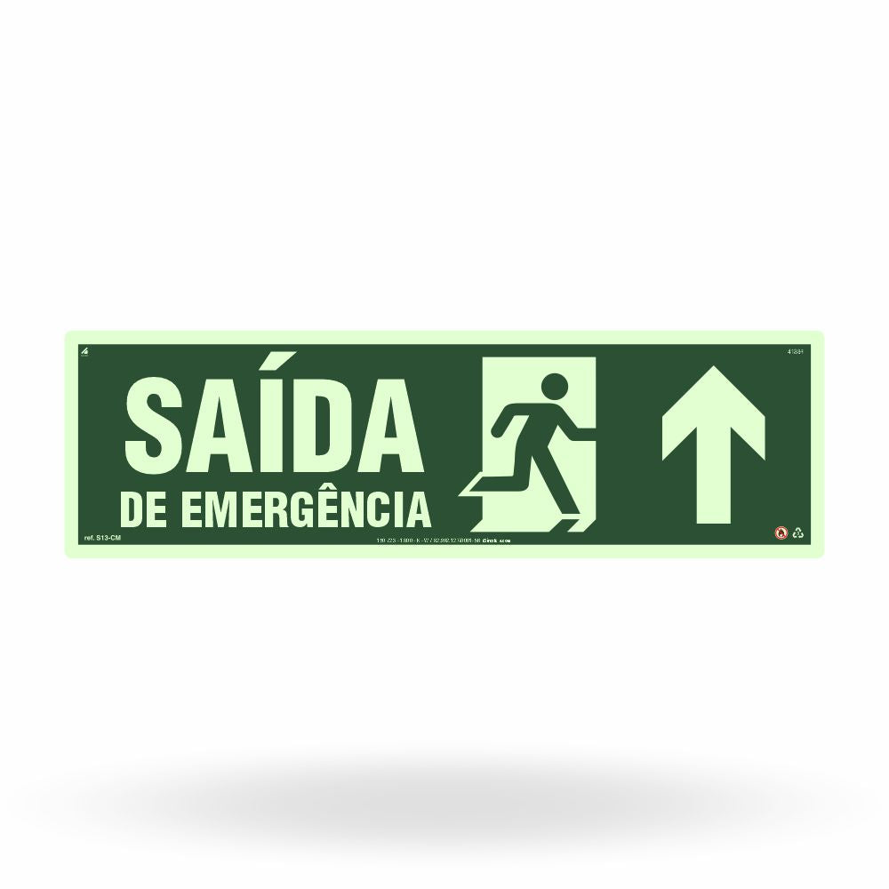 Placa Rota de Fuga "Saída de Emergência Siga em Frente" S13-CM com ColorAdd