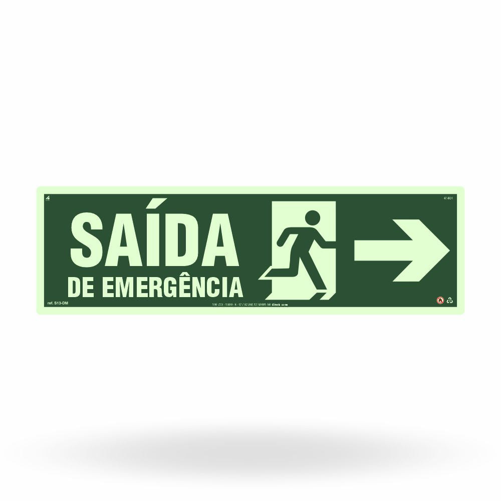 Placa Saída Placa Rota de Fuga "Saída de Emergência à Direita" S13-DM com ColorAdd