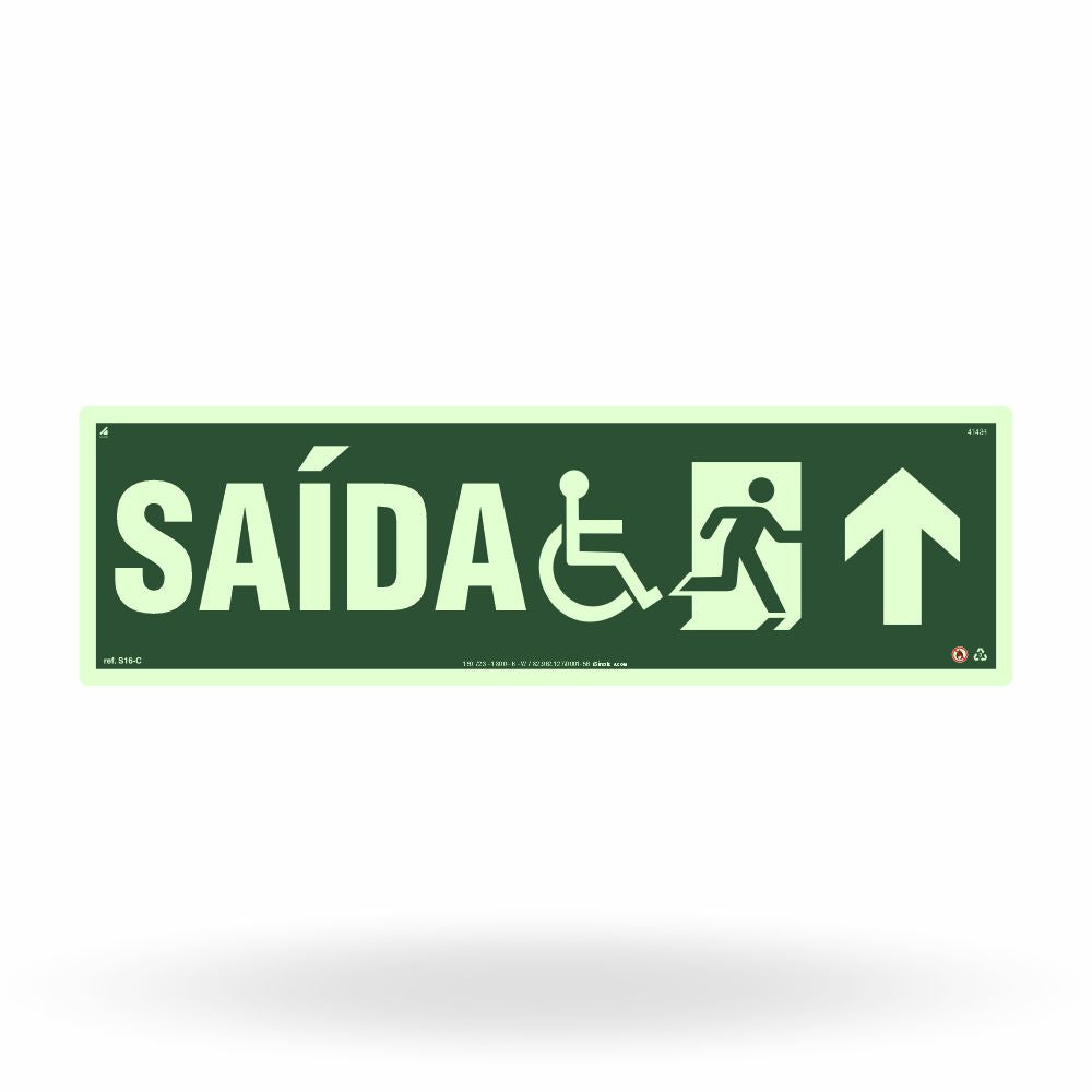 Placa Rota de Fuga Acessível "Siga em Frente" S16-C com ColorAdd