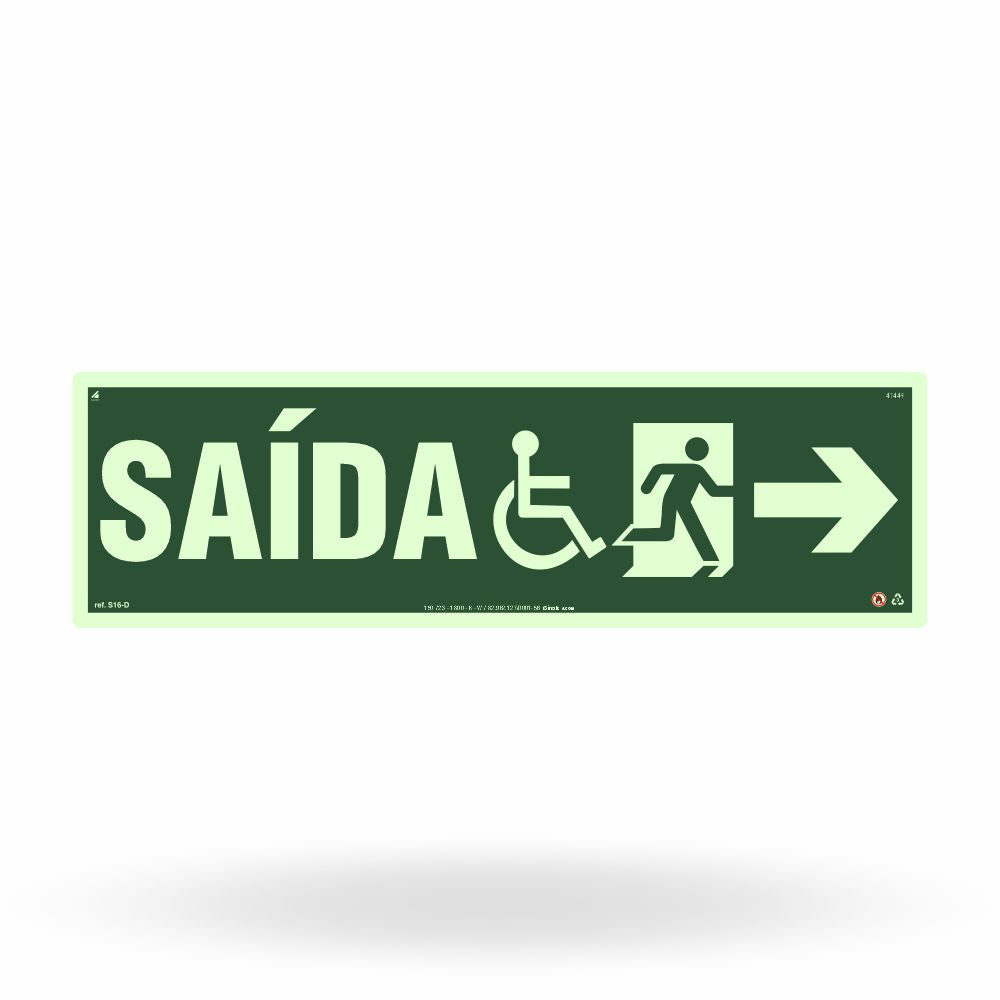 Placa Rota de Fuga Acessível "Saída à Direita" S16-D com ColorAdd