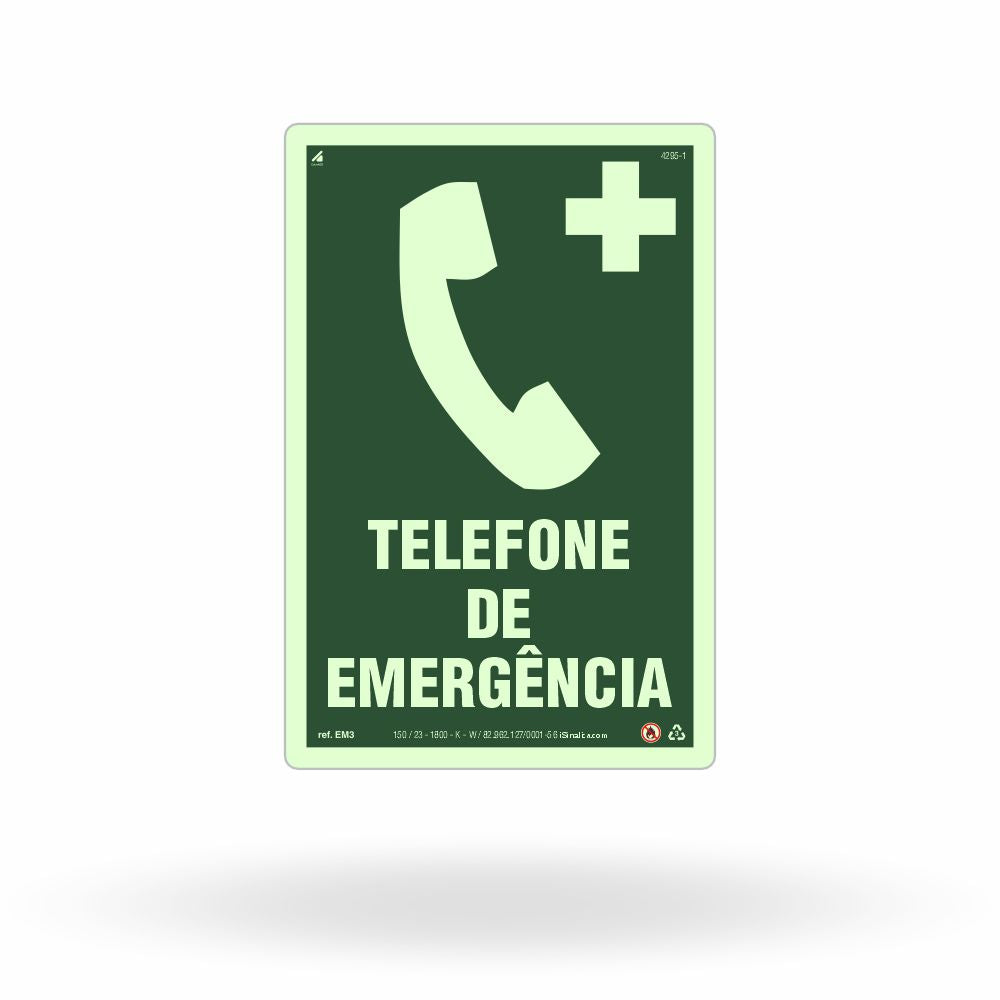 Placa "Telefone de Emergência" Fotoluminescente EM3 com ColorAdd