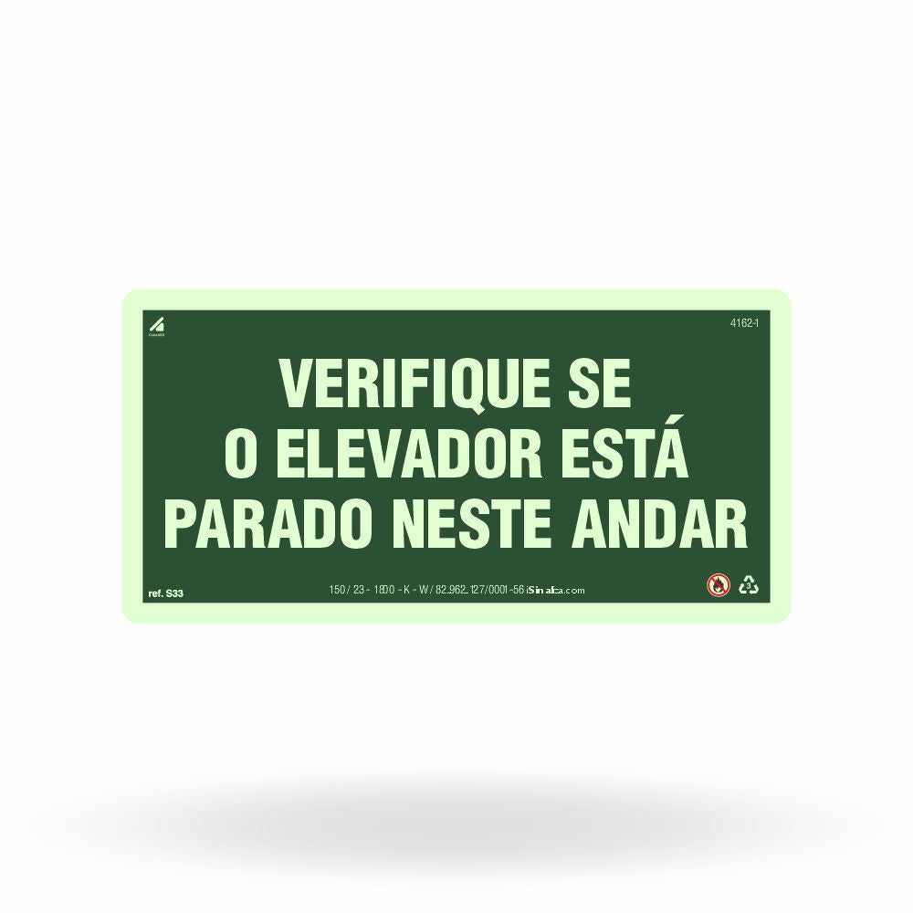 Placa para Elevador "Verifique o Andar" S33 com ColorAdd