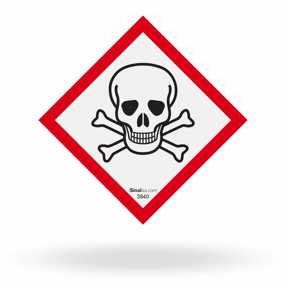 Etiqueta de Segurança GHS "Material Tóxico / Caveira" - (Embalagem com 10 unidades)