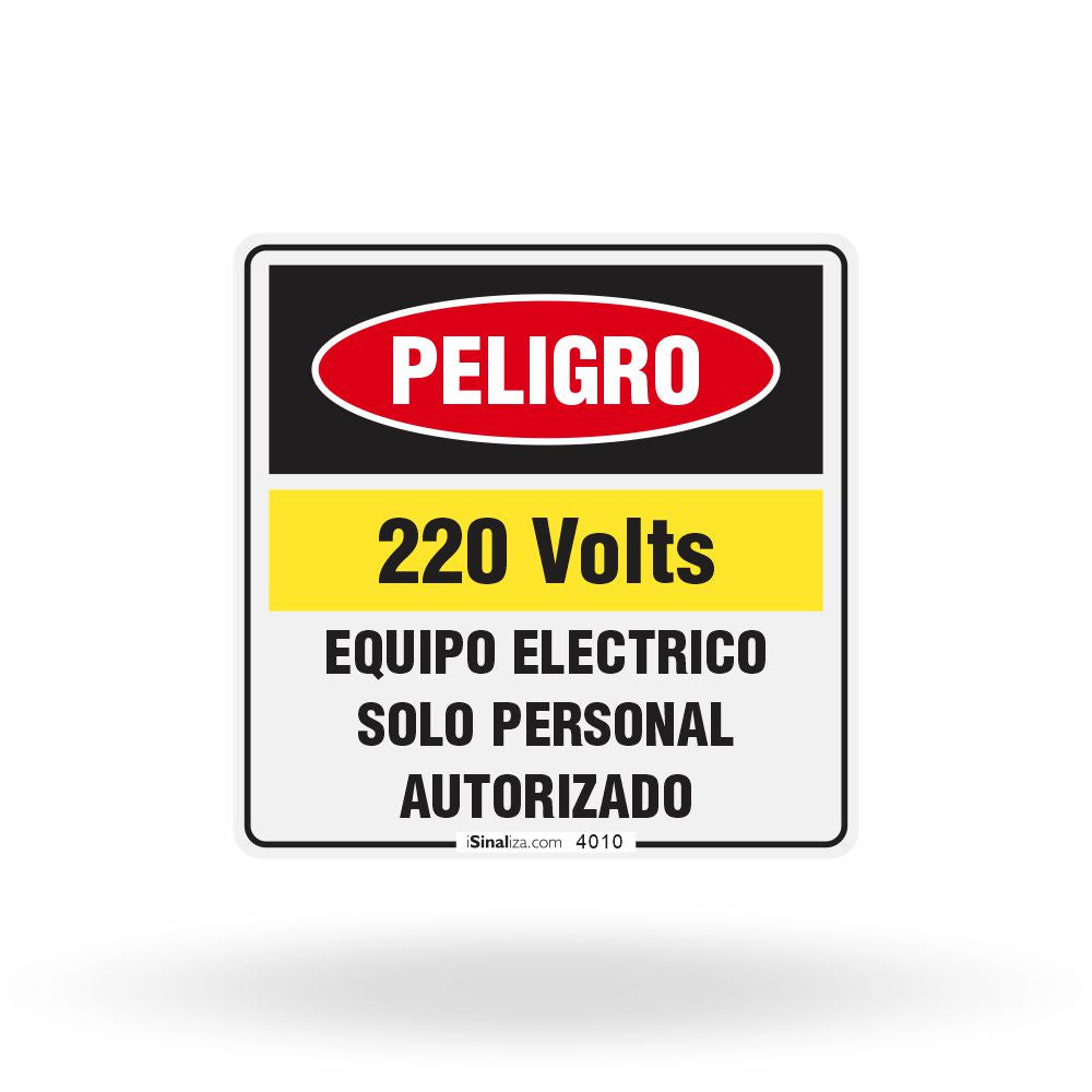 Etiqueta de Segurança "Peligro 220V - Solo Personal Autorizado" - (Embalagem com 10 unidades)