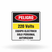Etiqueta de Segurança "Peligro 220V - Solo Personal Autorizado" - (Embalagem com 10 unidades)