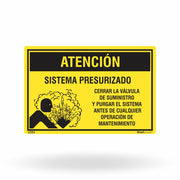 Etiqueta de Segurança "Sistema Presurizado - Cierre la Válvula" (Espanhol) - (Embalagem com 10 unidades)