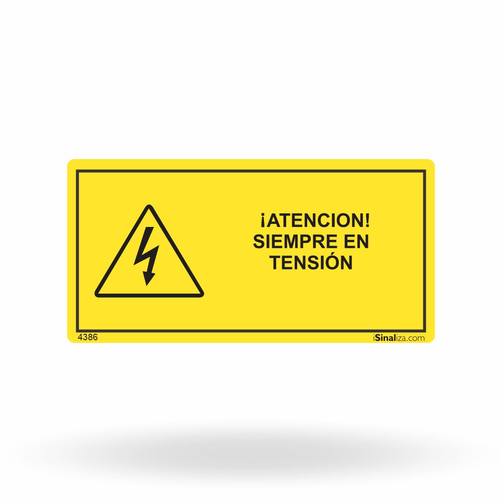 Etiqueta de Segurança "Atención: Tensión Siempre Presente" (Espanhol) - (Embalagem com 10 unidades)