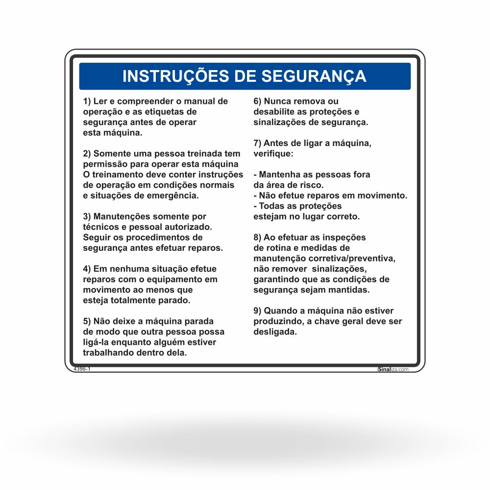 Etiqueta de Segurança "Instrução de Segurança Manutenção de Máquinas" - (Embalagem com 10 unidades)