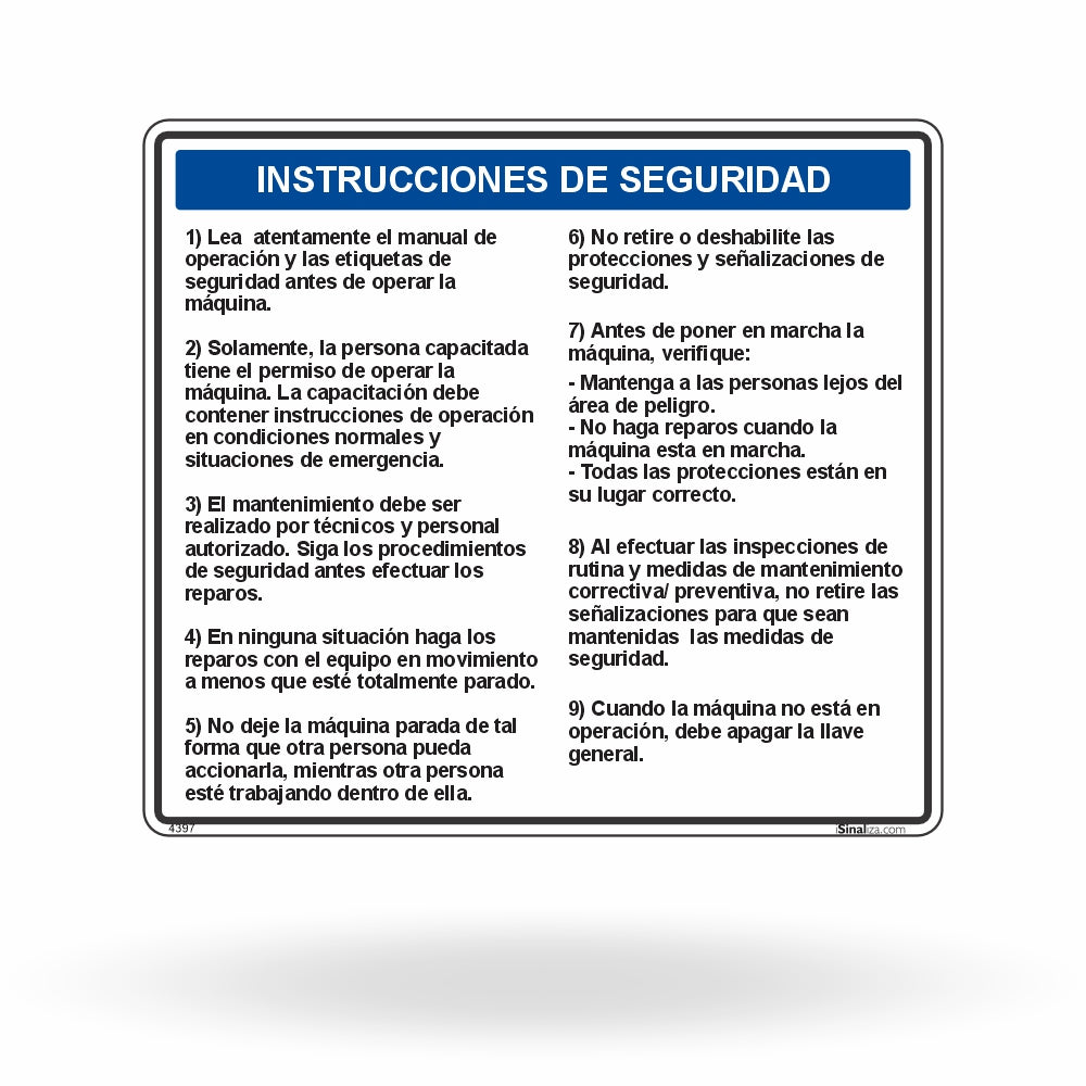 Etiqueta de Segurança "Instrucción de Seguridad Mantenimiento" (Espanhol) - (Embalagem com 10 unidades)