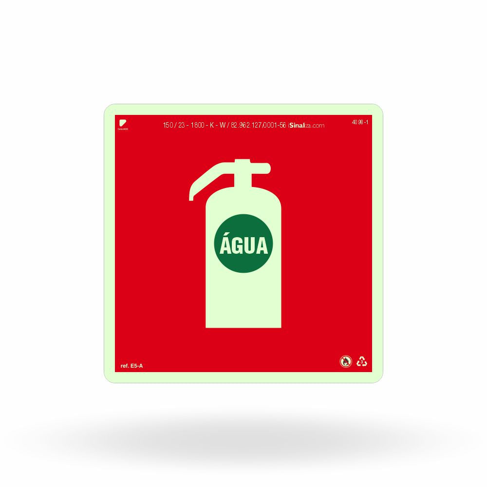 Placa "Extintor de Água" Fotoluminescente E5-A com ColorAdd