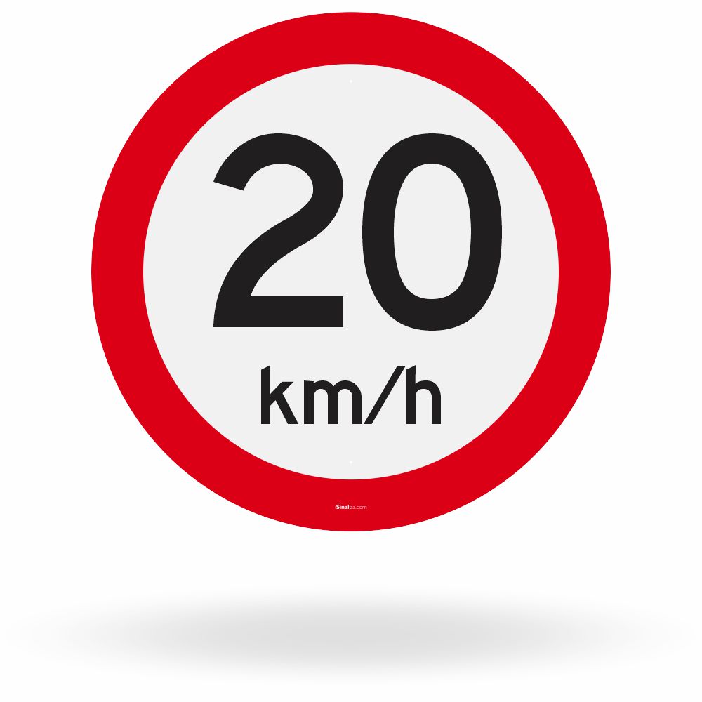 Placa Velocidade Máxima Permitida 20 km/h (R-19)