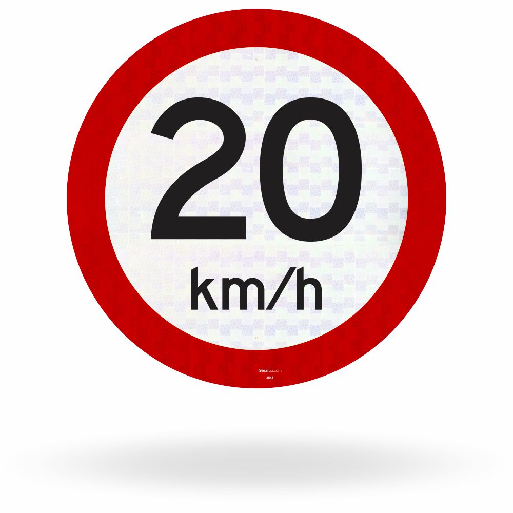 Placa Velocidade Máxima Permitida 20 km/h (R-19)