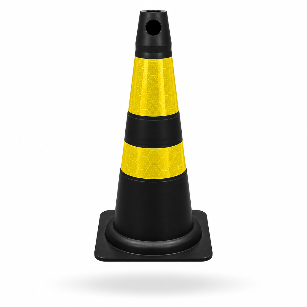 Cone Refletivo Flexível de Sinalização - Preto e Amarelo