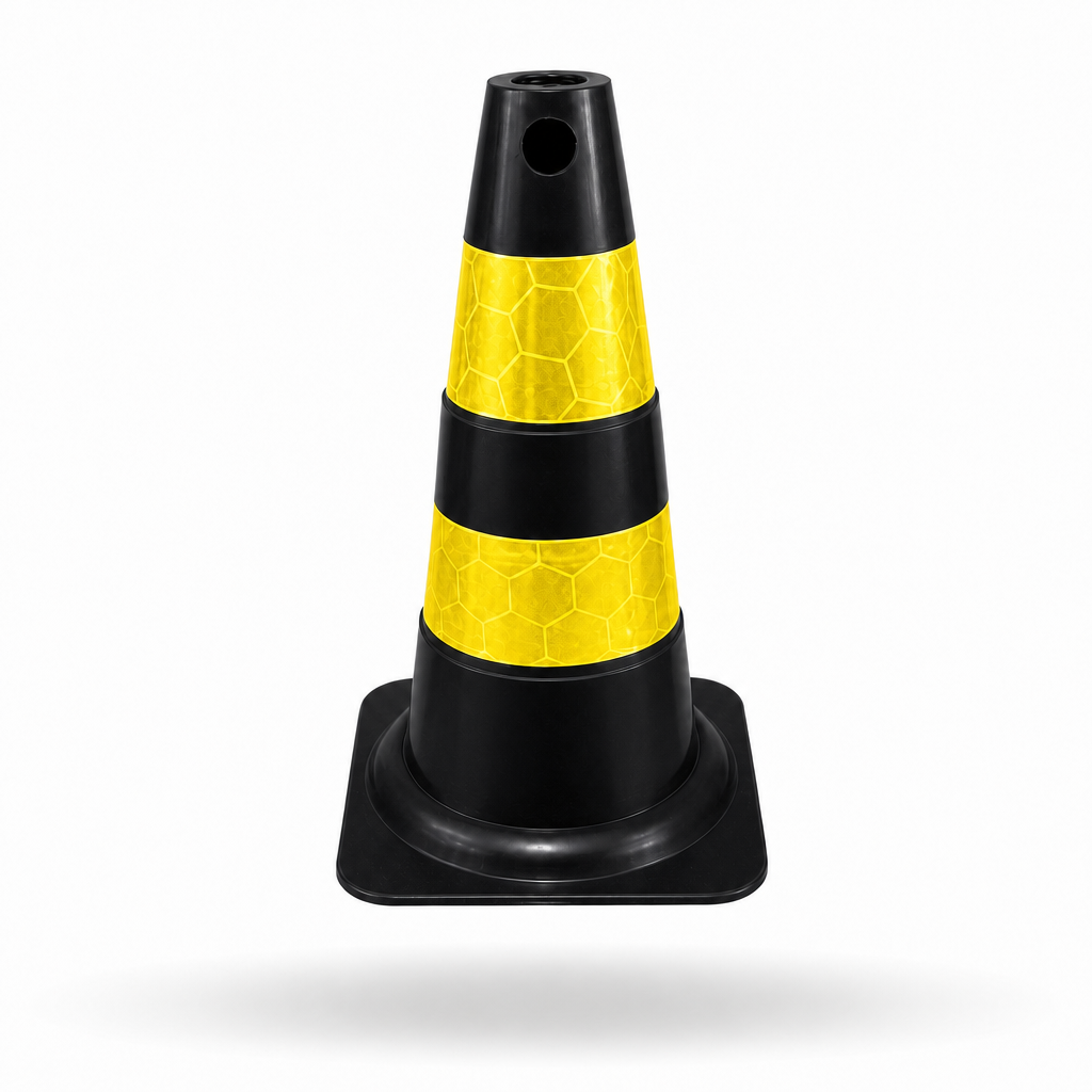 Cone Refletivo Flexível de Sinalização - Preto e Amarelo
