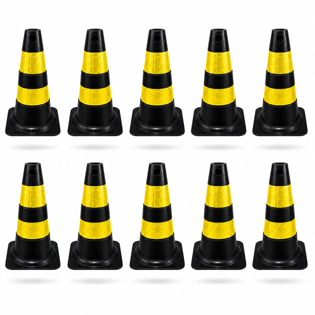 Cone Refletivo Flexível de Sinalização - Preto e Amarelo