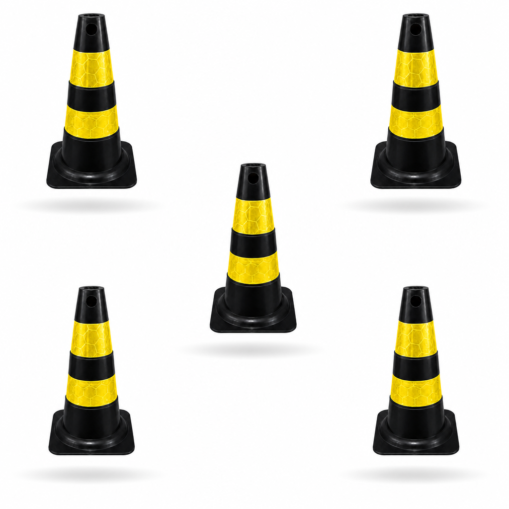 Cone Refletivo Flexível de Sinalização - Preto e Amarelo