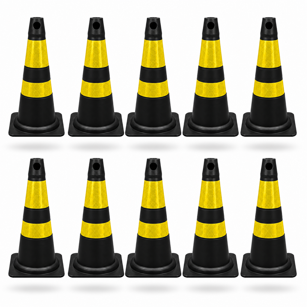 Cone Refletivo Flexível de Sinalização - Preto e Amarelo