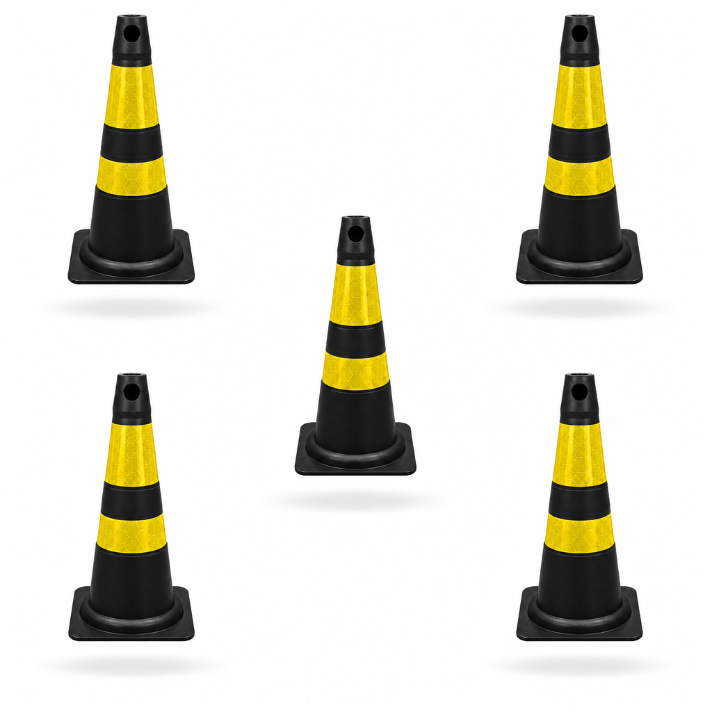 Cone Refletivo Flexível de Sinalização - Preto e Amarelo