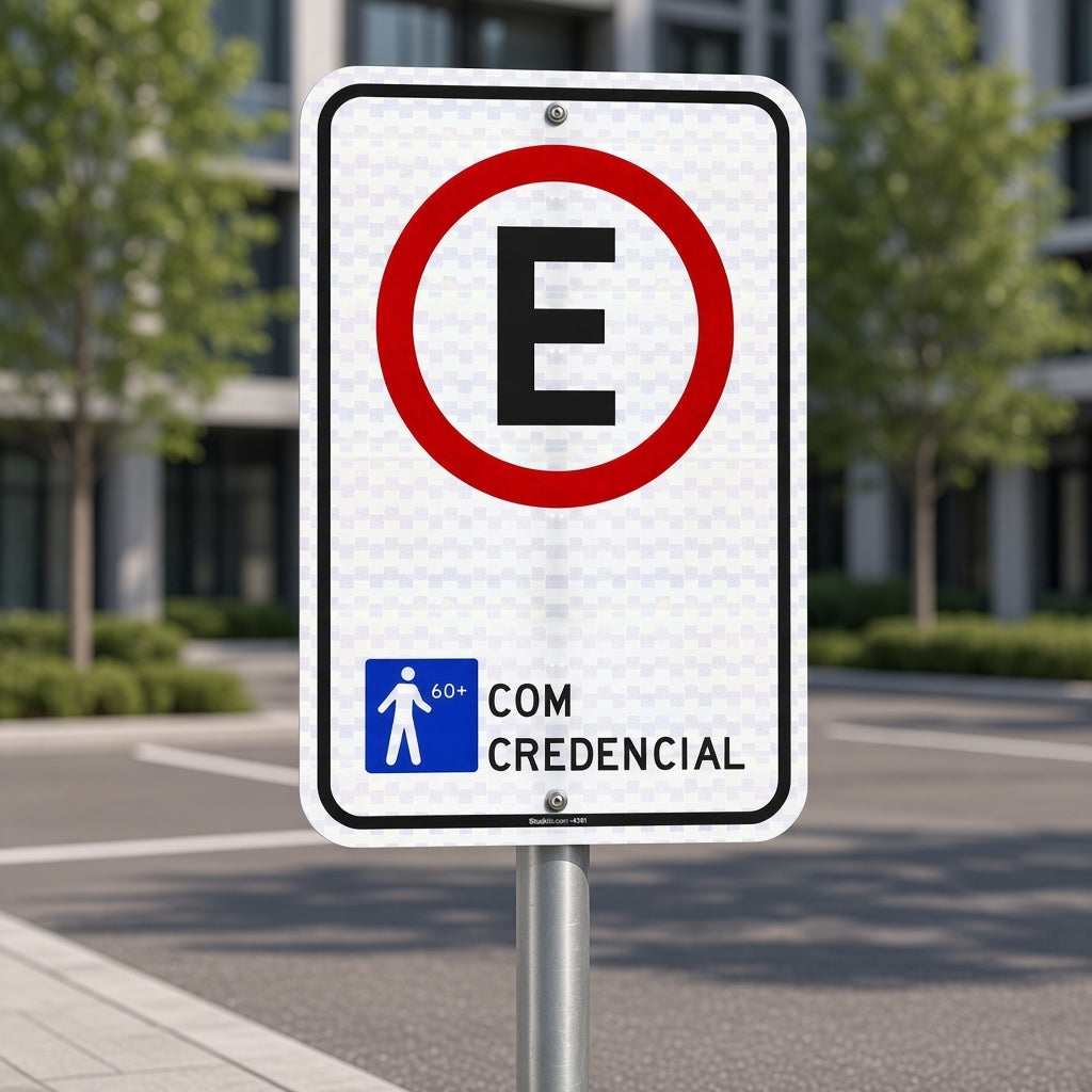 Placa Estacionamento Idoso (60+) com Credencial (R-6b)