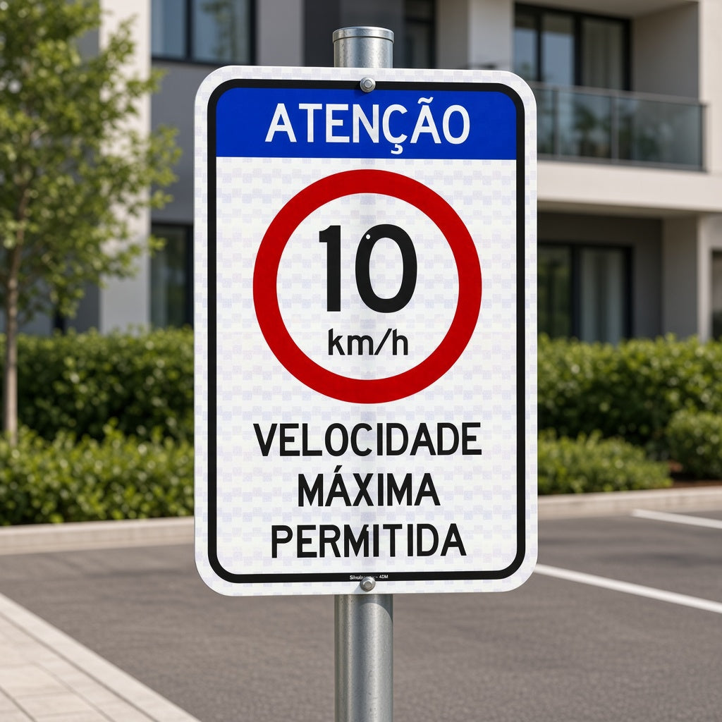 Placa Atenção Velocidade Máxima 10 km/h