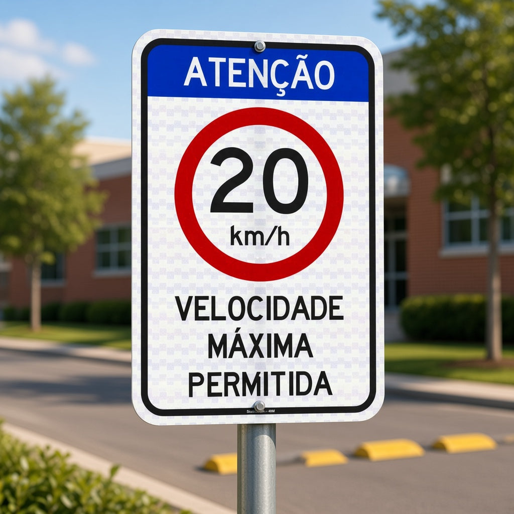 Placa Atenção Velocidade Máxima Permitida 20 km/h (R-19)