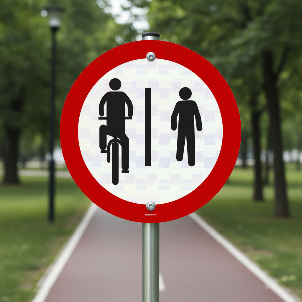 Placa Ciclistas à Esquerda, Pedestres à Direita (R-36a)