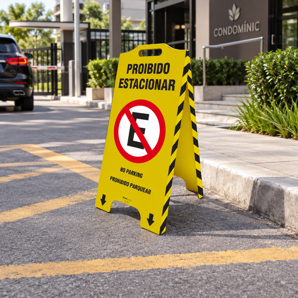 Cavalete de Sinalização "Proibido Estacionar" Trilíngue 58x28 cm