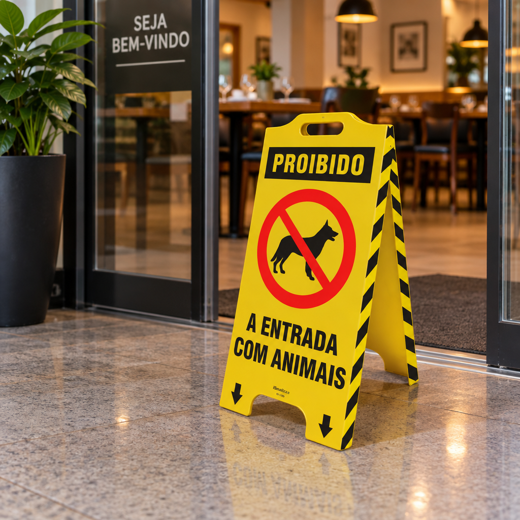Cavalete de Sinalização "Proibido Entrada Animais" Trilíngue 58x28 cm