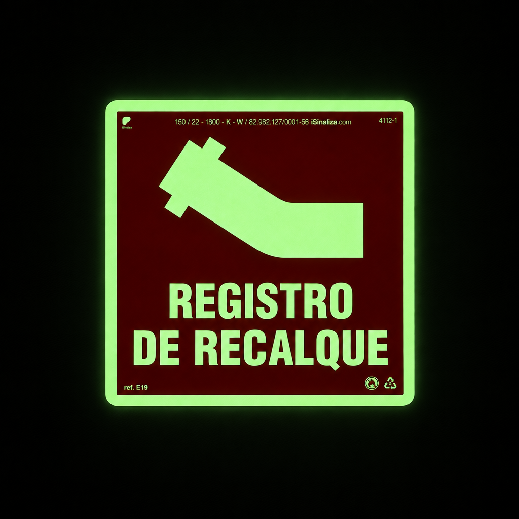 Placa "Registro de Recalque" Fotoluminescente E19 com ColorAdd
