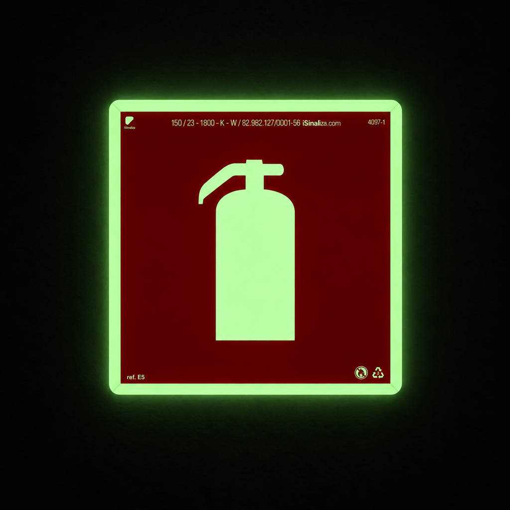 Placa "Extintor de Incêndio" Fotoluminescente E5 com ColorAdd