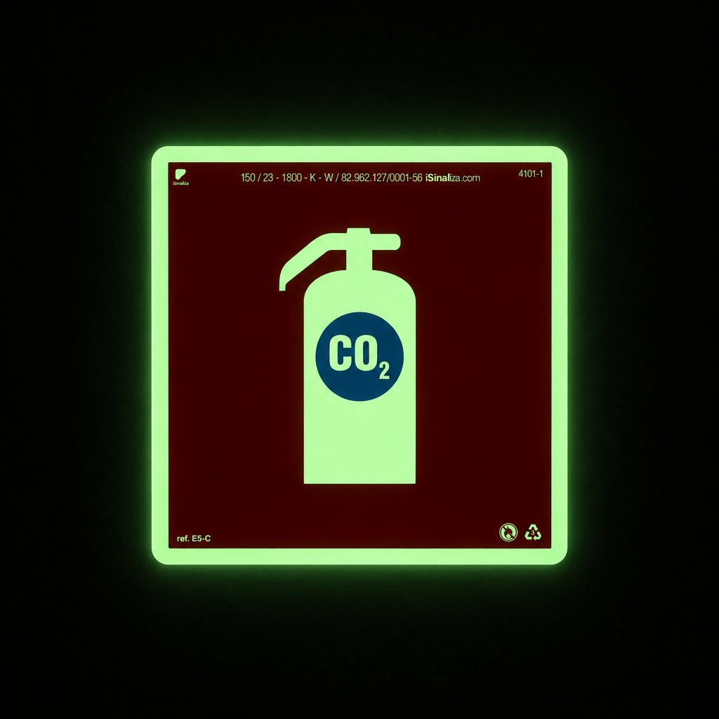 Placa "Extintor CO2" Fotoluminescente E5-C com ColorAdd