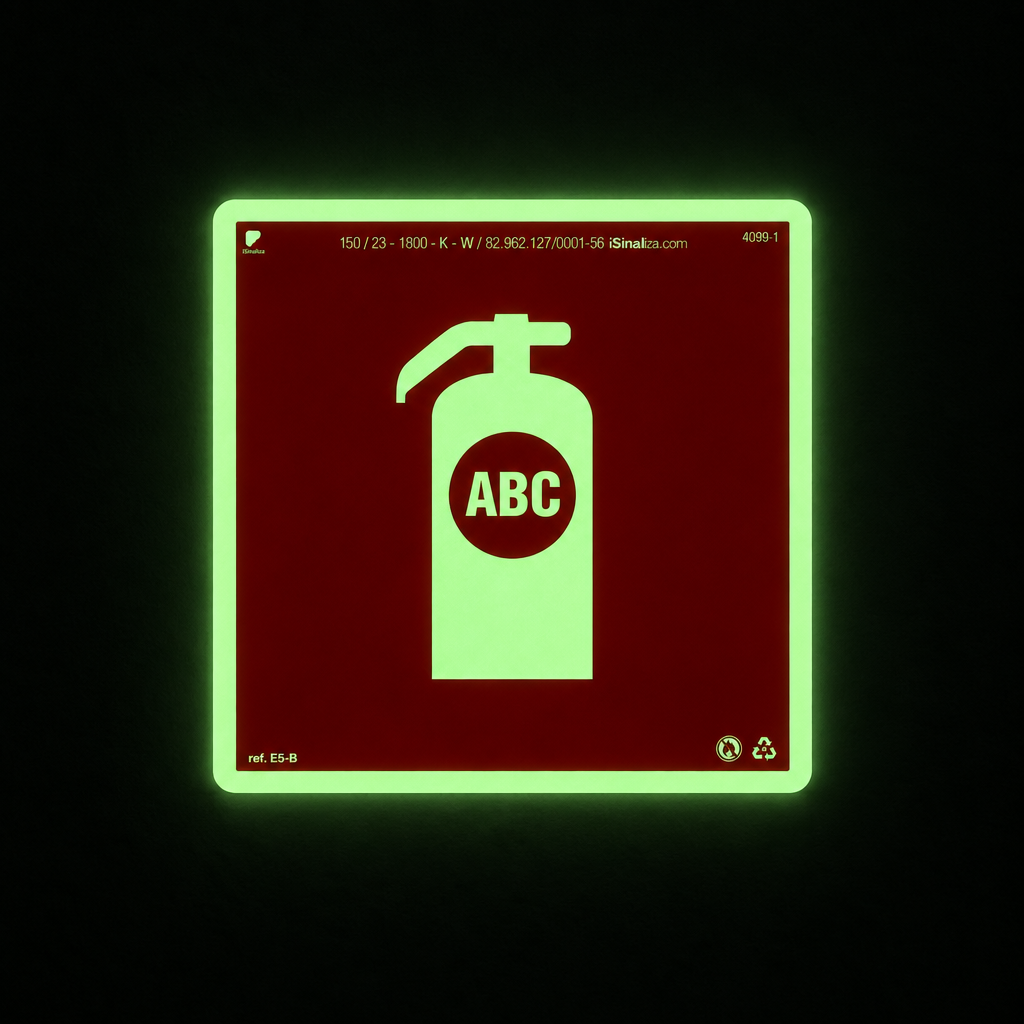 Placa "Extintor ABC" Fotoluminescente E5-B com ColorAdd