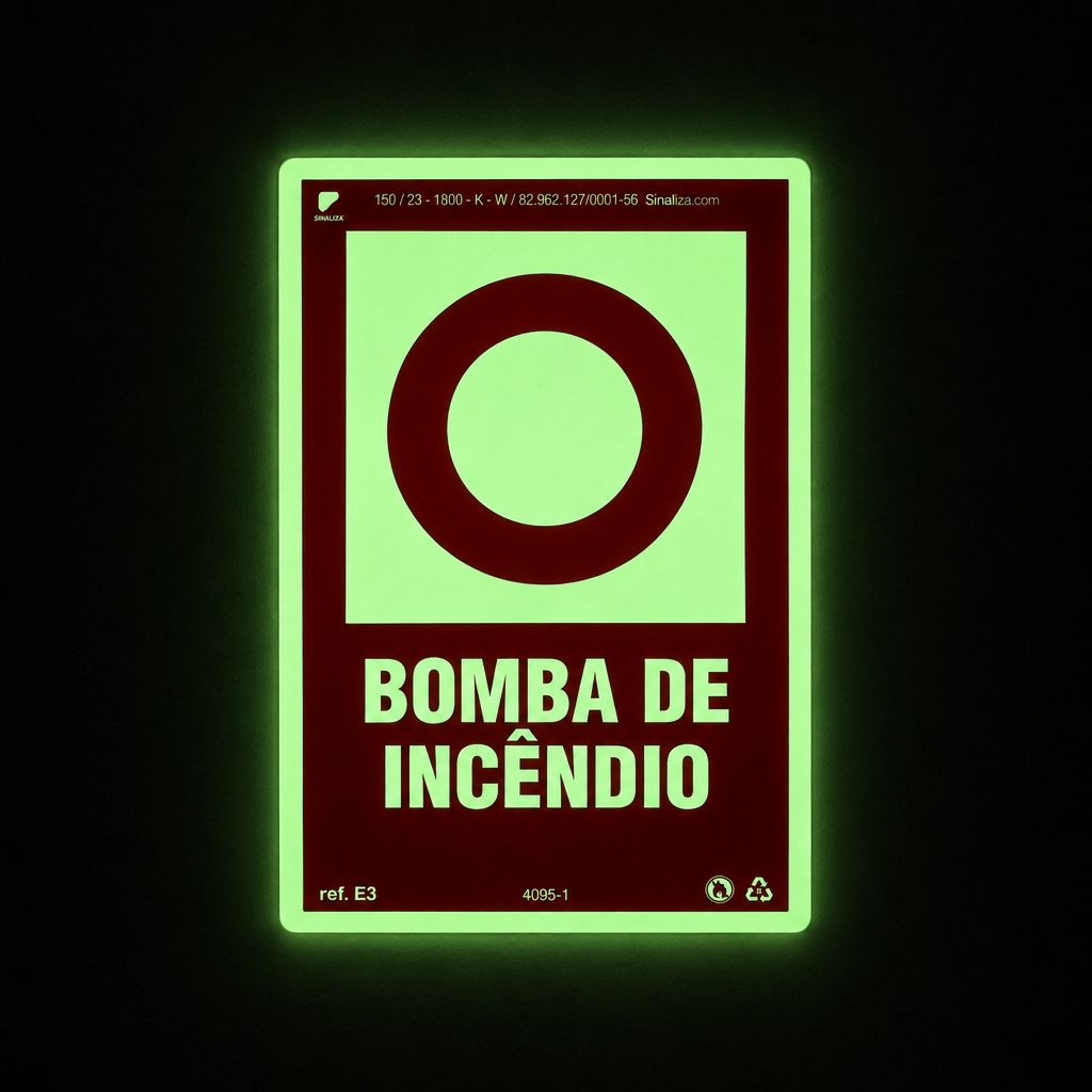 Placa "Bomba de Incêndio" Fotoluminescente E3 com ColorAdd