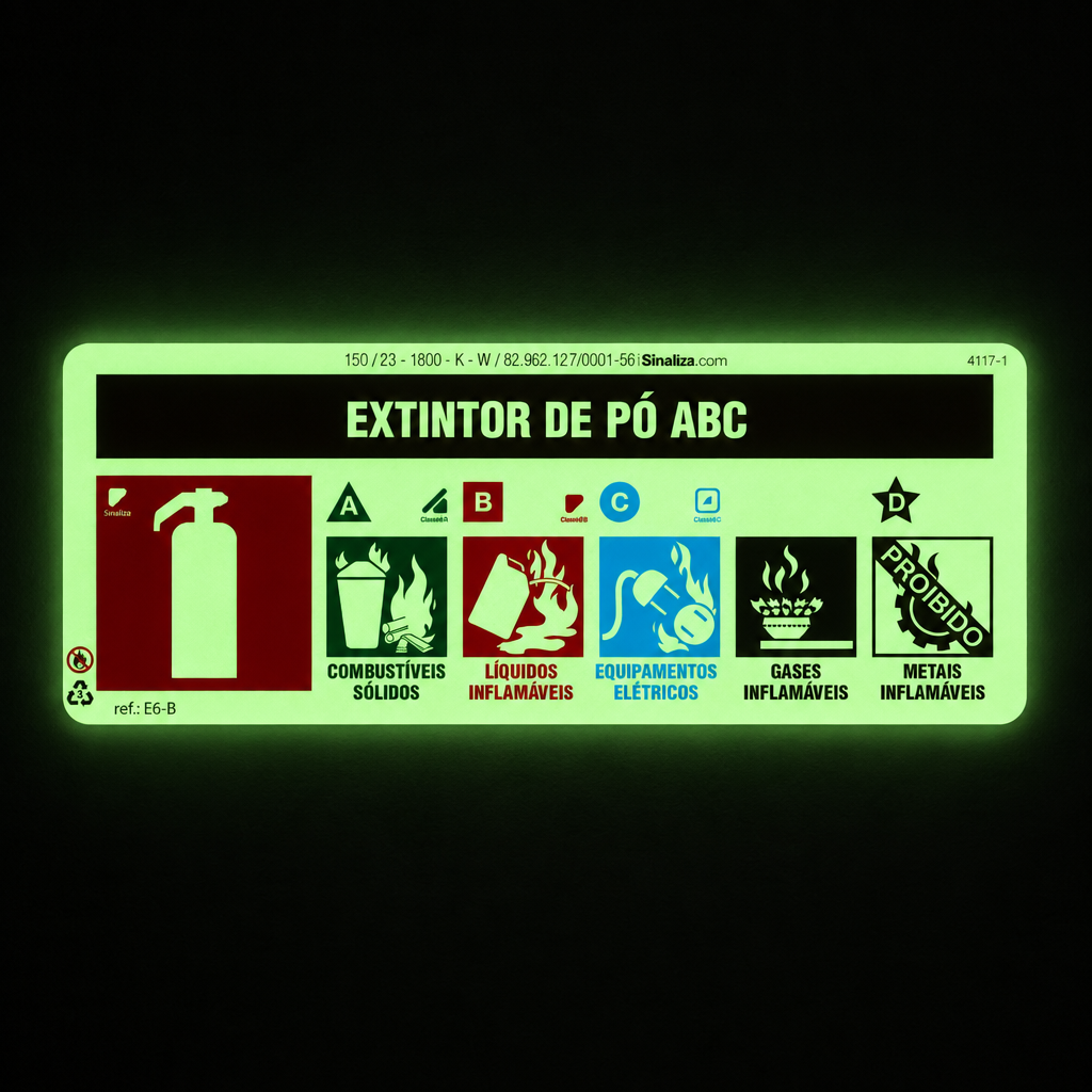 Placa "Extintor Pó ABC" Fotoluminescente E6-B com ColorAdd