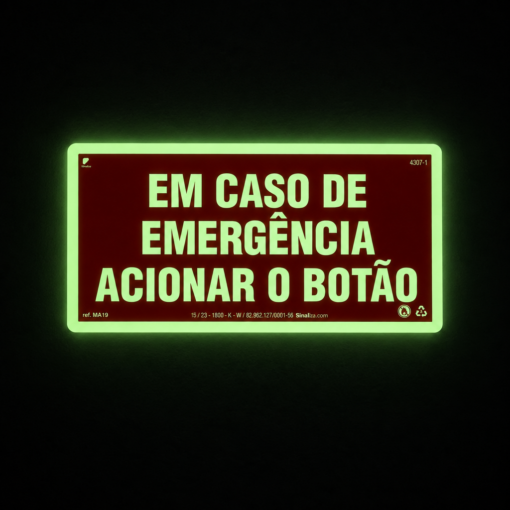 Placa de Alerta "Em Caso de Emergência Acionar o Botão" MA19 com ColorAdd