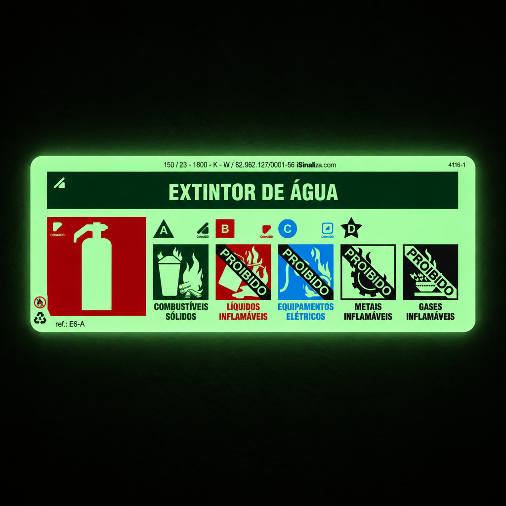 Placa "Extintor Água" Fotoluminescente E6-A com ColorAdd
