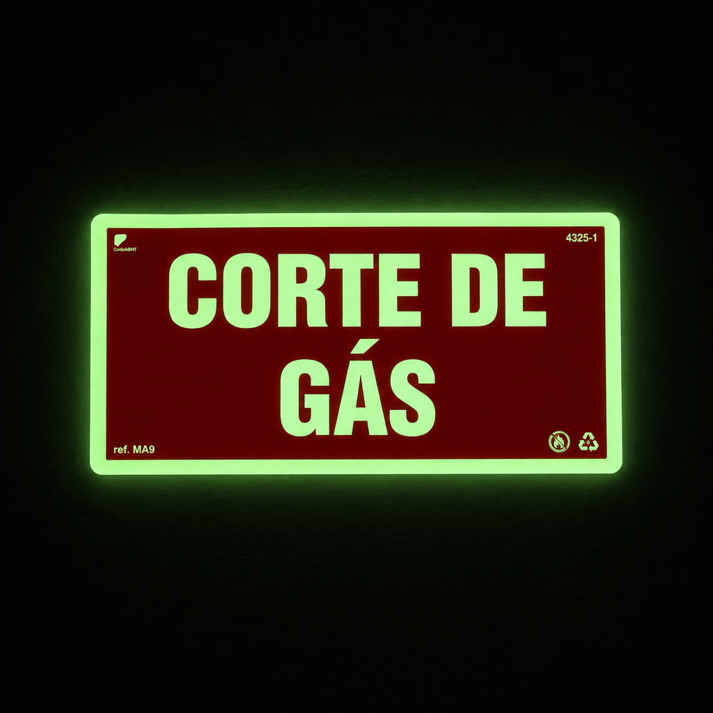 Placa "Corte Geral do Gás" Fotoluminescente MA17 com ColorAdd