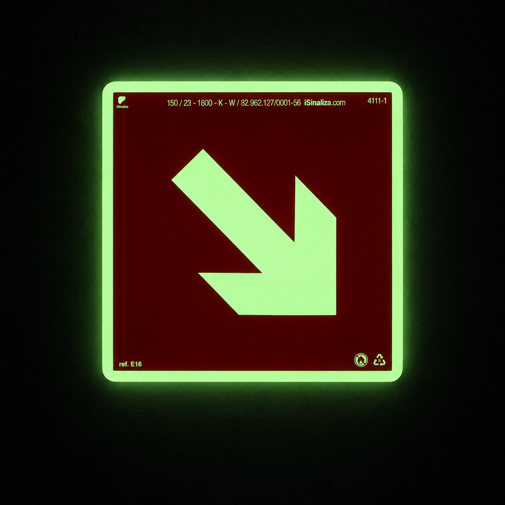 Placa Complementar "Seta Direita Diagonal" Fotoluminescente E16 com ColorAdd