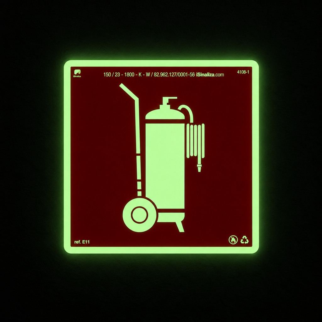 Placa "Extintor Tipo Carreta" Fotoluminescente E11 com ColorAdd