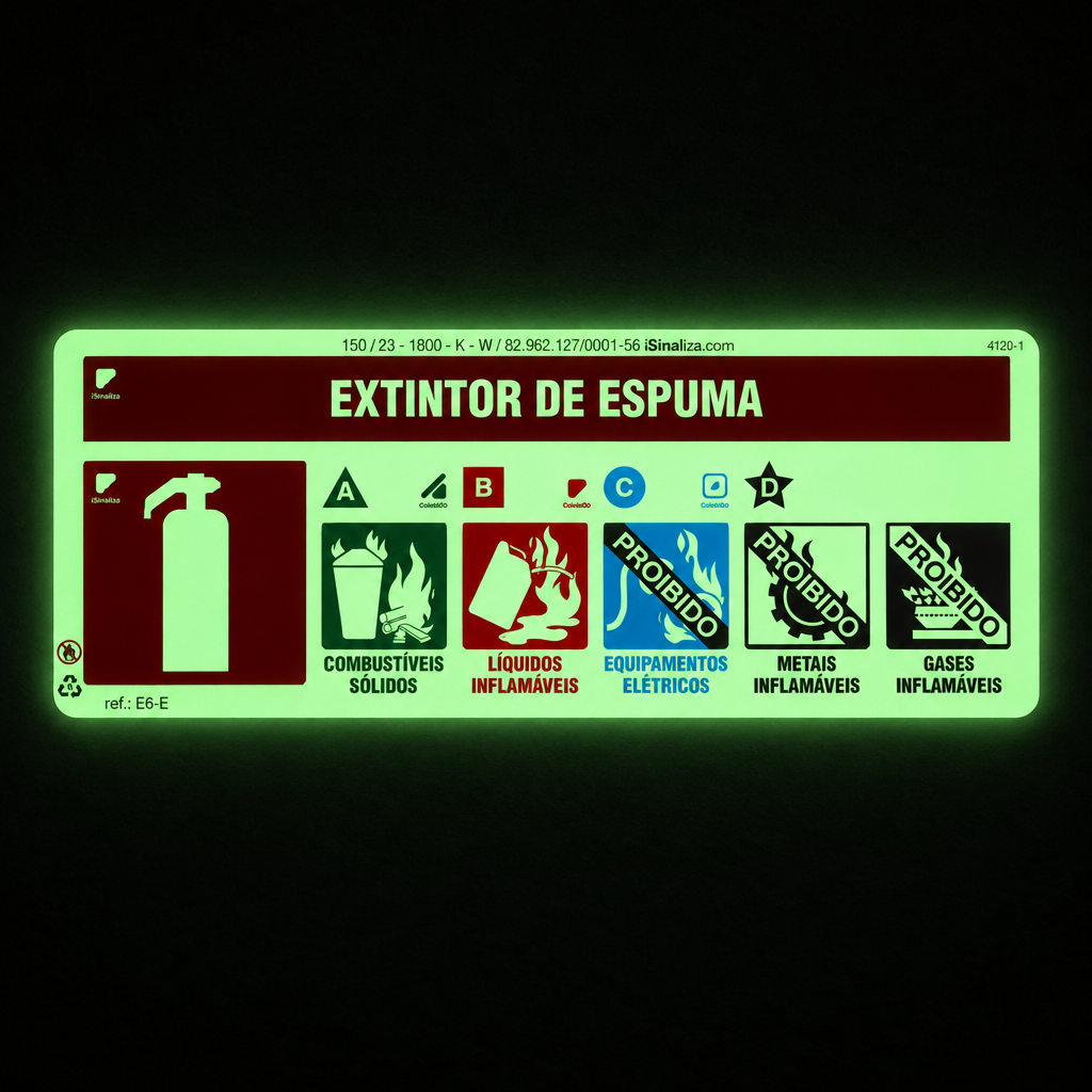 Placa "Extintor Espuma" Fotoluminescente E6-E com ColorAdd