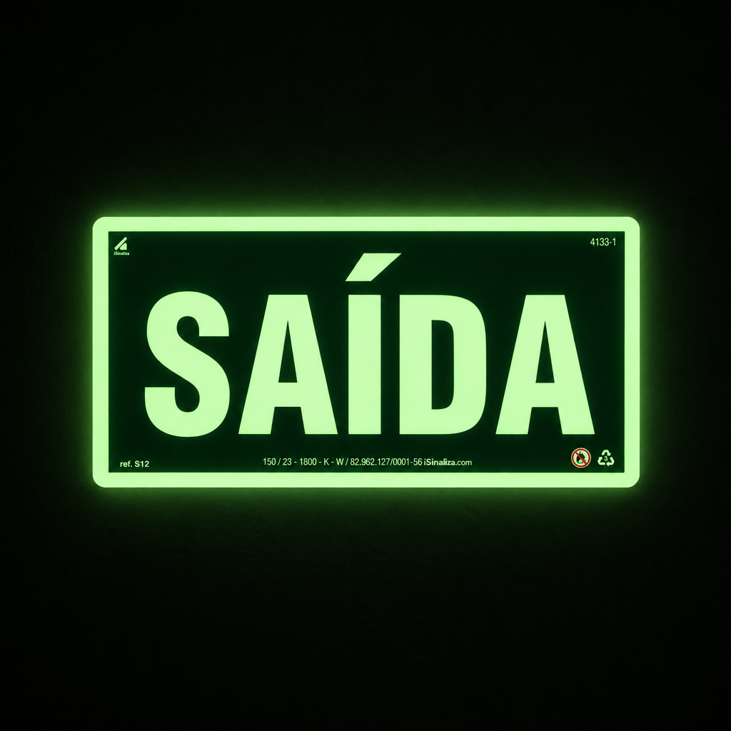 Placa Rota de Fuga "Saída" Fotoluminescente S12 com ColorAdd