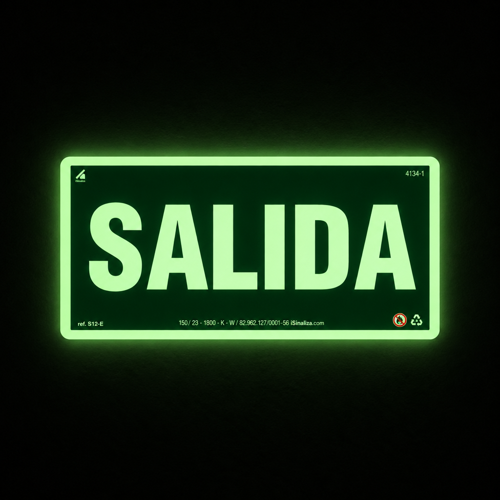 Placa Rota de Fuga "Salida" Fotoluminescente S12-E com ColorAdd