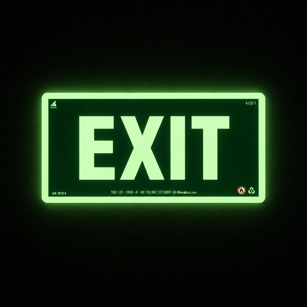 Placa Rota de Fuga "Exit" Fotoluminescente S12-I com ColorAdd