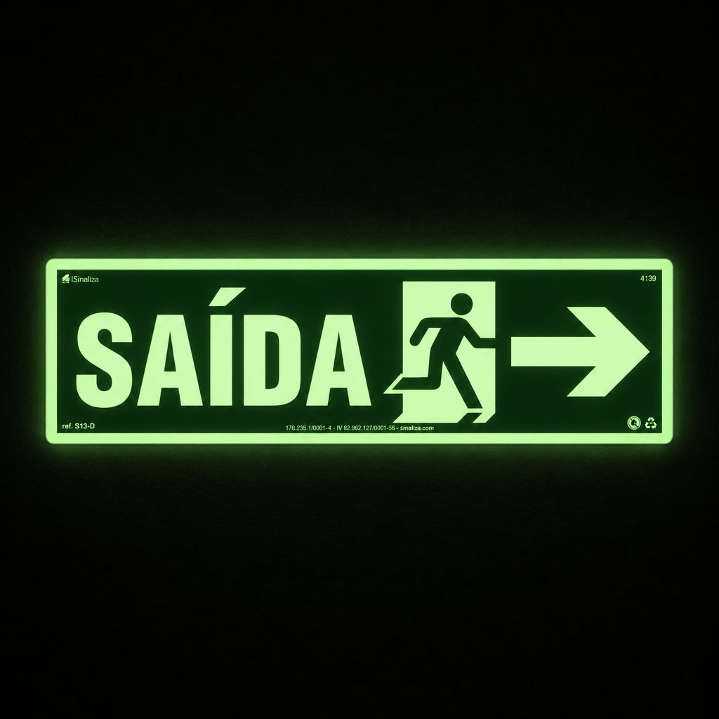 Placa Rota de Fuga "Saída à Direita" Fotoluminescente S13-D com ColorAdd