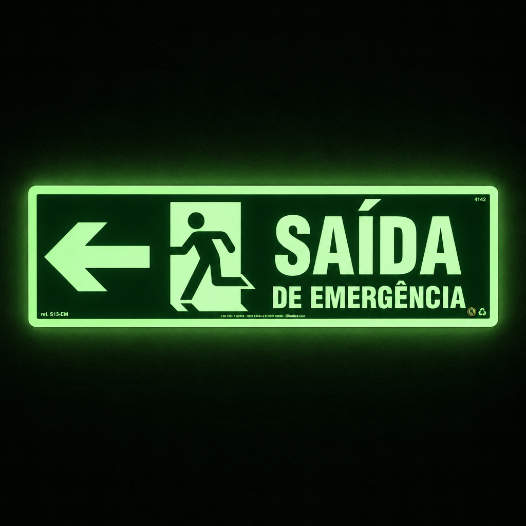 Placa Rota de Fuga "Saída de Emergência à Esquerda" S13-EM com ColorAdd