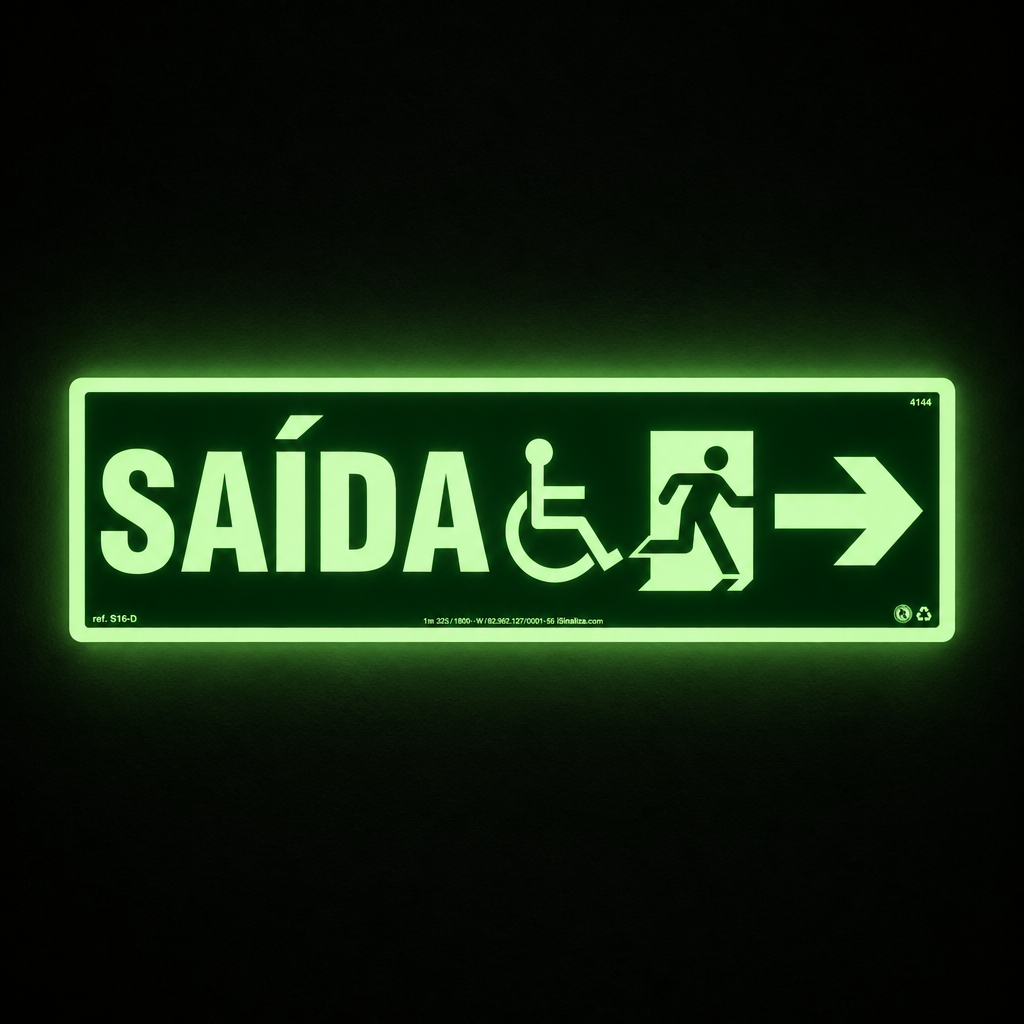 Placa Rota de Fuga Acessível "Saída à Direita" S16-D com ColorAdd